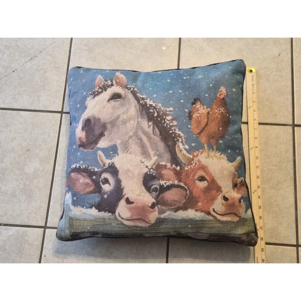 Horse Cow Chicken Equestrian Pony Throw Pillow Ranch Chic Country